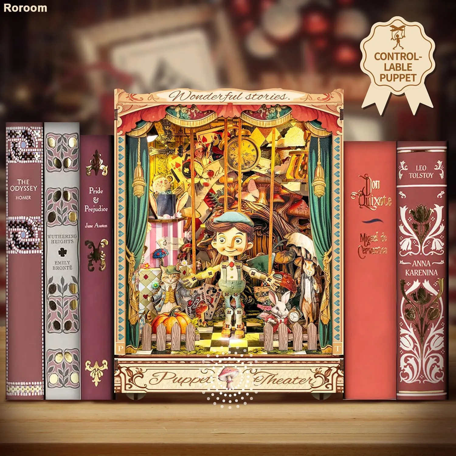 Nook Kit$ DIY Dollhouse Bookshelf Insert Decor Alley$3D Wooden Puzzle with LED Lighting Book Nook Wood Bookend Model Building(SQ33) groove Roroom DIY Book 