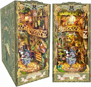Nook Wood Bookend Model Building (Green Fairyland) strategy covering hawk Roroom DIY Book Nook Kit$ DIY Dollhouse Bookshelf Insert Decor Alley$3D Wooden Puzzle with LED Lighting Book 