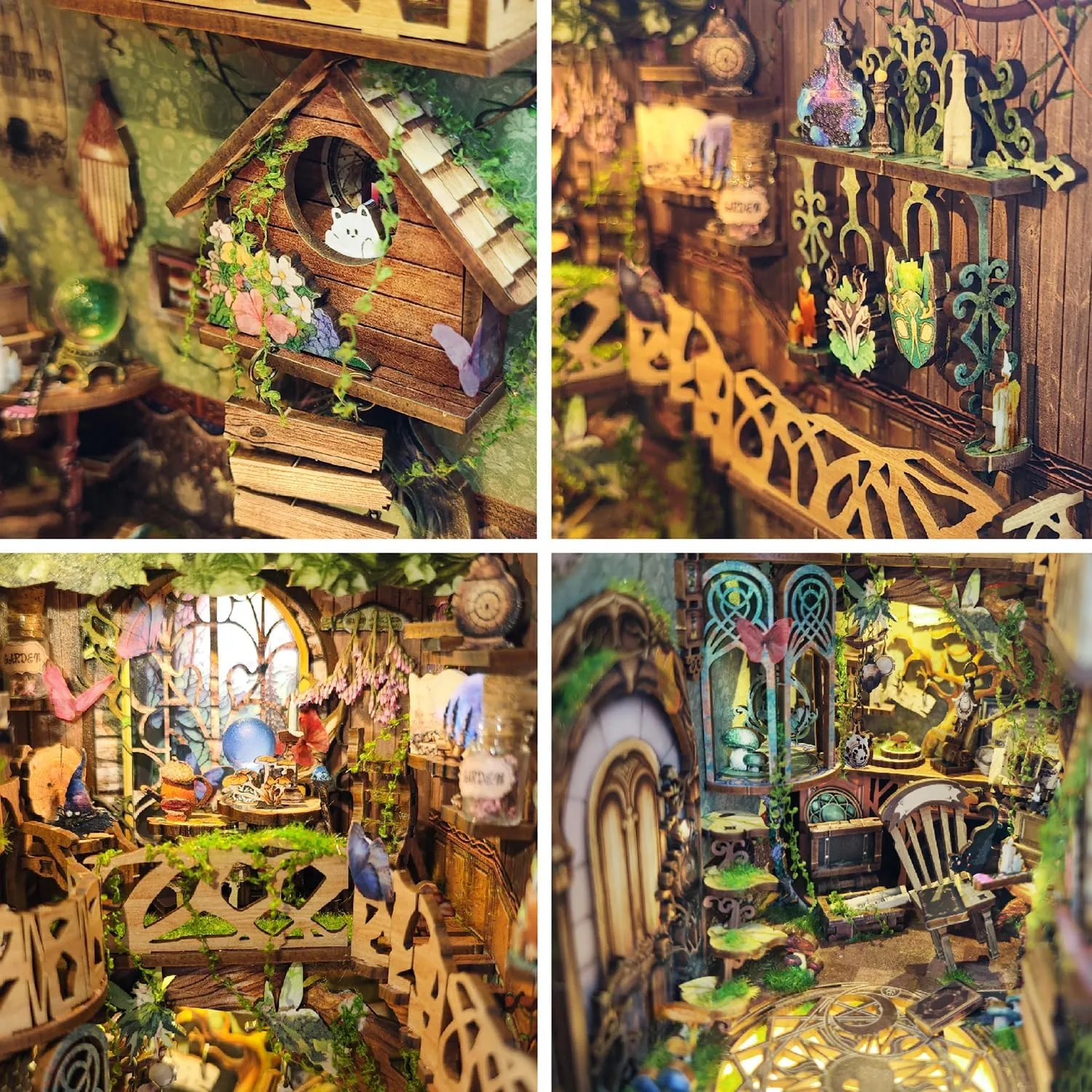 Nook Wood Bookend Model Building (Green Fairyland) strategy covering hawk Roroom DIY Book Nook Kit$ DIY Dollhouse Bookshelf Insert Decor Alley$3D Wooden Puzzle with LED Lighting Book 