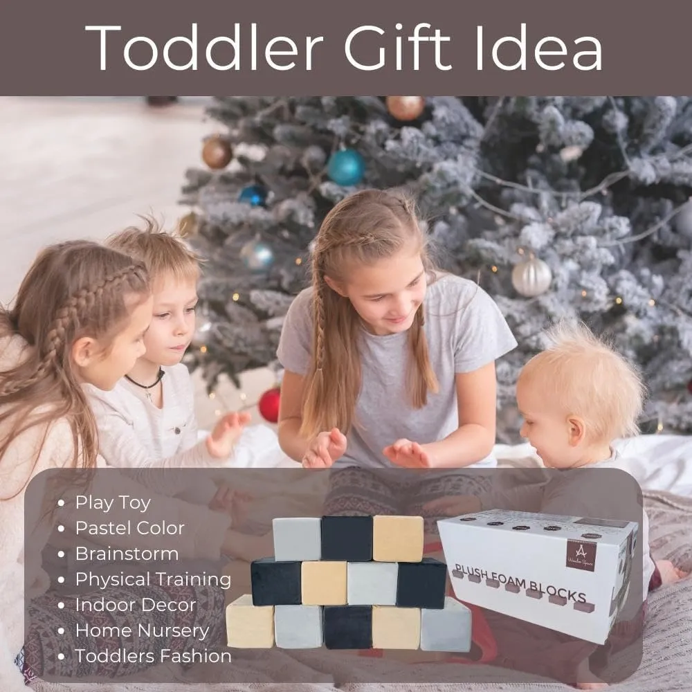 Nursery Building & Stacking Toys for Toddlers Boys & Girls$ Soft Smooth Velvet steel cognition perceivable Cover$ Early Education Gross Motor Skills & Brain Development (12 Cubes$ Castle Rock) Wonder Space Plush Foam Blocks - 