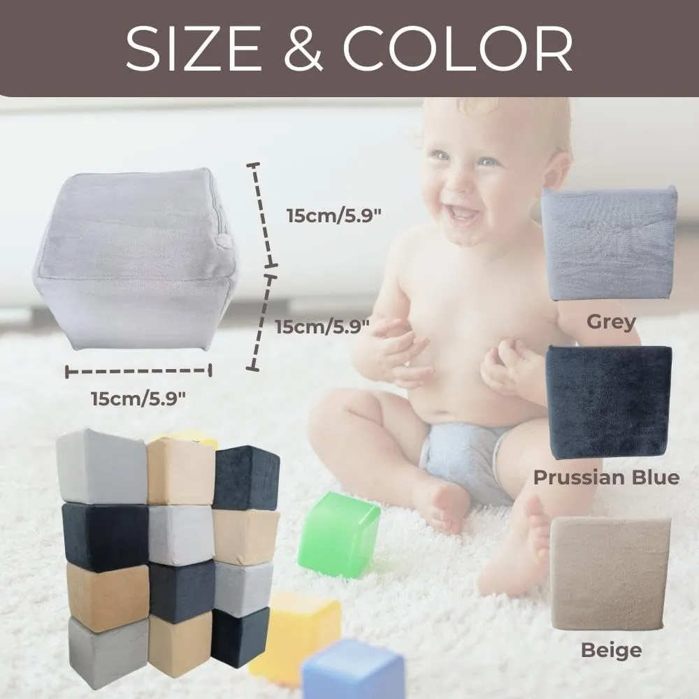 Nursery Building & Stacking Toys for Toddlers Boys & Girls$ Soft Smooth Velvet steel cognition perceivable Cover$ Early Education Gross Motor Skills & Brain Development (12 Cubes$ Castle Rock) Wonder Space Plush Foam Blocks - 