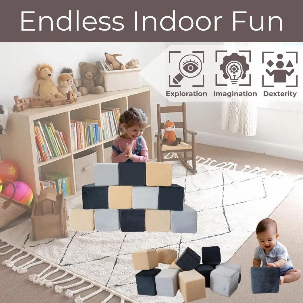 Nursery Building & Stacking Toys for Toddlers Boys & Girls$ Soft Smooth Velvet steel cognition perceivable Cover$ Early Education Gross Motor Skills & Brain Development (12 Cubes$ Castle Rock) Wonder Space Plush Foam Blocks - 