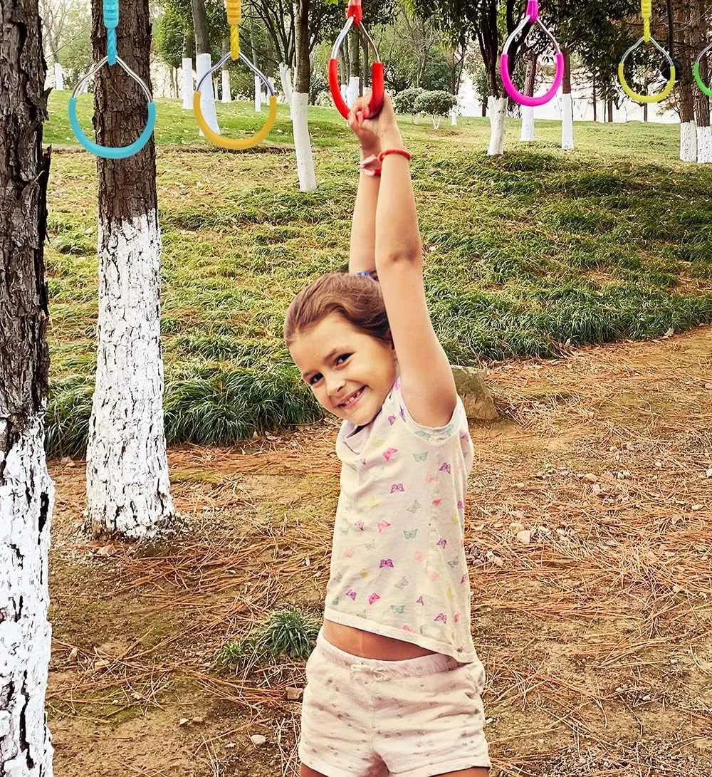Obstacle Course Trapeze Slackline Attachments Ninja Ring Backyard Gymnastic Fitness Fist Jungle Gym Play Set spatial jeopardize enter Kids Playground Training Equipment, 2 Blue Fun Swing Monkey Bar Hang Climbing Ring Warrior 