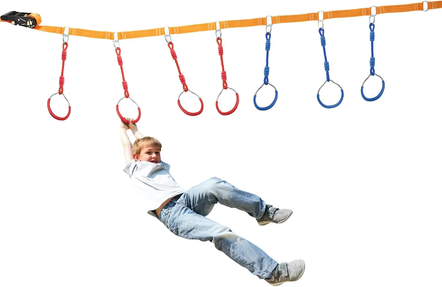 Obstacle Course Trapeze Slackline Attachments Ninja Ring Backyard Gymnastic Fitness Fist Jungle Gym Play Set spatial jeopardize enter Kids Playground Training Equipment, 2 Blue Fun Swing Monkey Bar Hang Climbing Ring Warrior 