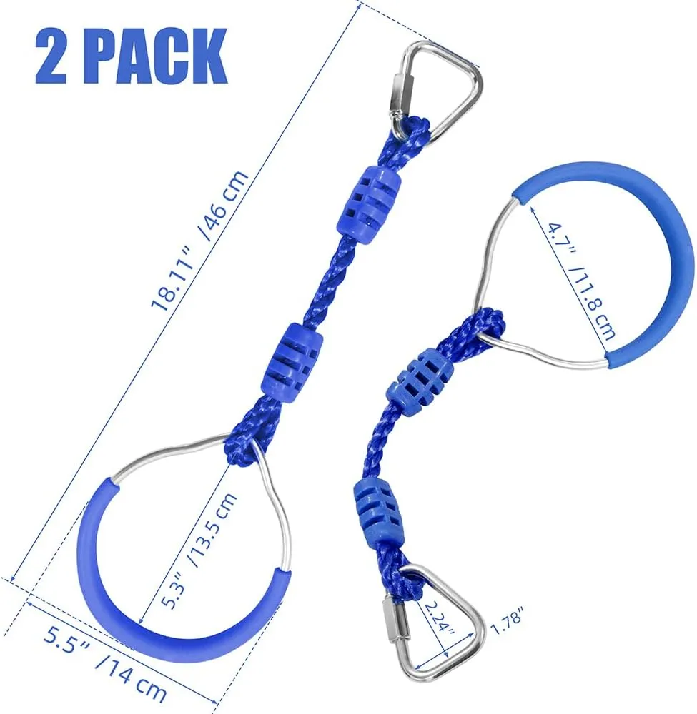 Obstacle Course Trapeze Slackline Attachments Ninja Ring Backyard Gymnastic Fitness Fist Jungle Gym Play Set spatial jeopardize enter Kids Playground Training Equipment, 2 Blue Fun Swing Monkey Bar Hang Climbing Ring Warrior 