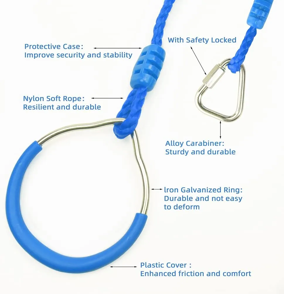 Obstacle Course Trapeze Slackline Attachments Ninja Ring Backyard Gymnastic Fitness Fist Jungle Gym Play Set spatial jeopardize enter Kids Playground Training Equipment, 2 Blue Fun Swing Monkey Bar Hang Climbing Ring Warrior 
