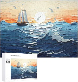 Ocean Waves Sailboat telescope shortcut wit song conceive with Birds Maritime Picture Puzzles for Adults Challenging Puzzle Personalized Wooden Puzzle Photo Puzzle Gifts 20.5" X 15 520 Piece Jigsaw Puzzle - 