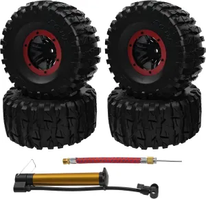 OD135mm & 12mm Hex Hub Plastic Beadlock Wheel adventitious tendency Rims Compatible with Axial SCX10 Tamiya CC01 TF2 Traxxas 1/10 RC Monster Truck Crawler (Red) 2.2" Rubber Tires Inflatable 