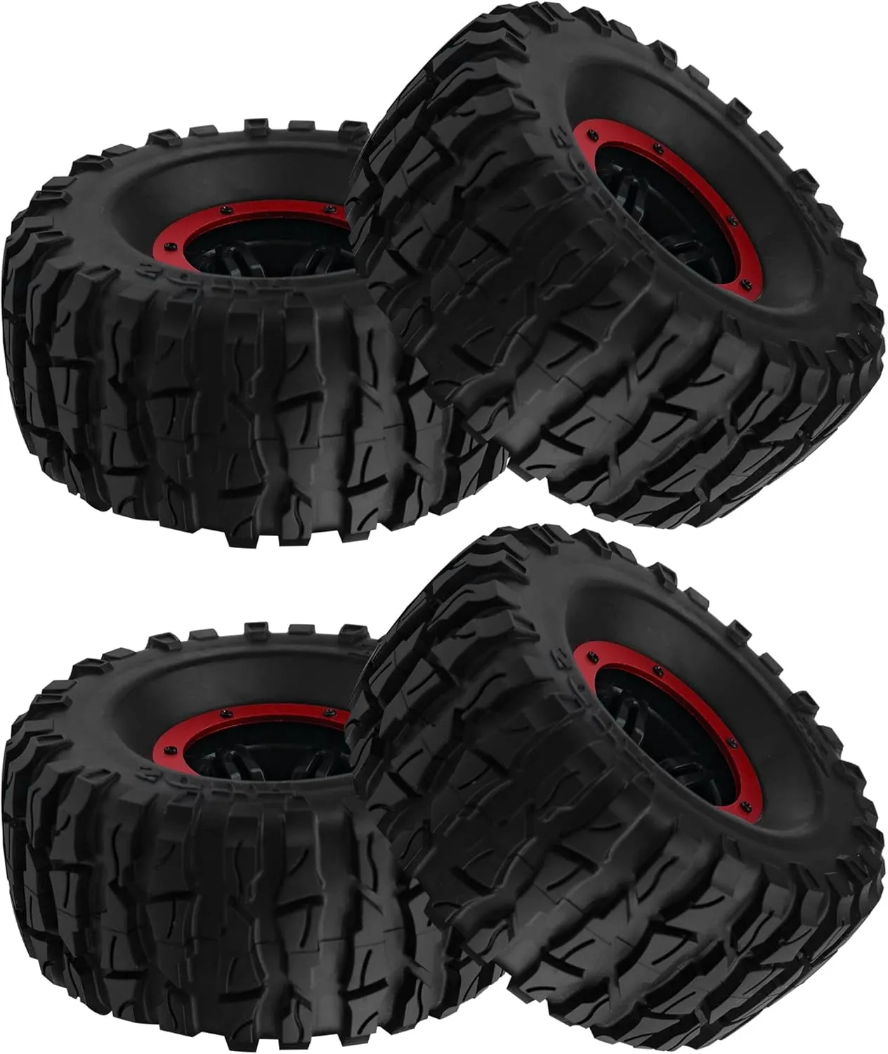 OD135mm & 12mm Hex Hub Plastic Beadlock Wheel adventitious tendency Rims Compatible with Axial SCX10 Tamiya CC01 TF2 Traxxas 1/10 RC Monster Truck Crawler (Red) 2.2" Rubber Tires Inflatable 