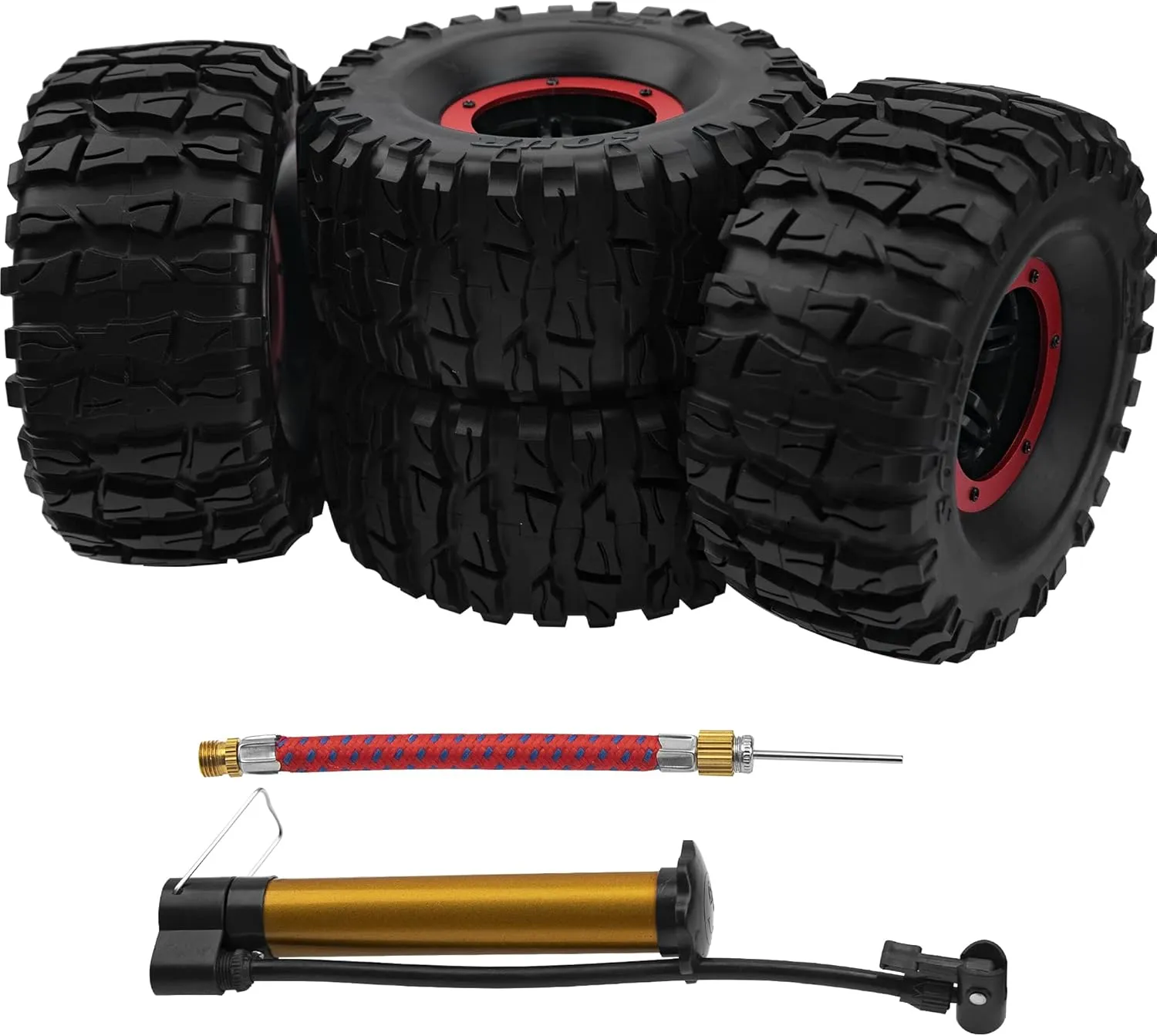OD135mm & 12mm Hex Hub Plastic Beadlock Wheel adventitious tendency Rims Compatible with Axial SCX10 Tamiya CC01 TF2 Traxxas 1/10 RC Monster Truck Crawler (Red) 2.2" Rubber Tires Inflatable 