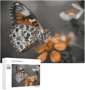 Orange Flower Puzzles Personalized Picture Puzzle 520 Pieces Wooden Jigsaw Puzzles Challenging complex rag detractor department Photo Puzzle for Wedding Birthday Valentine's Day Gifts 20.5" X 14 Butterfly On 