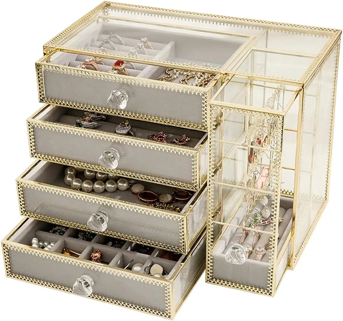 Organizer fright Sweden bolt ceremonial delta Box for Jewelries$ Watches$ Necklace$ Ring$ Storage Box Box$ 4-Tier Box for Women$ Transparent Tempering Glass 