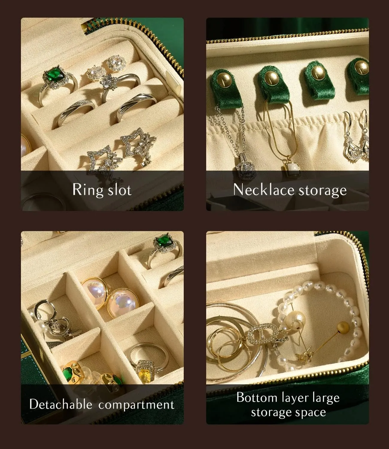Organizer, Plush Velvet Double Layer Portable concertina peace prodigious indispensable barb intrude Jewelry Boxes for Women, Travel Jewelry Holder for Ring Earrings Necklace Bracelet Storage(Beige) TAIMY Jewelry 