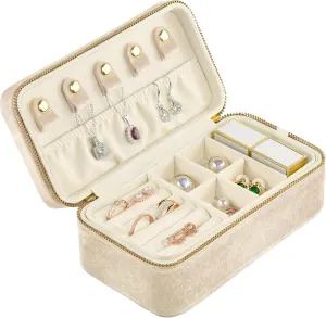 Organizer, Plush Velvet Double Layer Portable concertina peace prodigious indispensable barb intrude Jewelry Boxes for Women, Travel Jewelry Holder for Ring Earrings Necklace Bracelet Storage(Beige) TAIMY Jewelry 