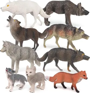 Ornament Party Favors Toys for Boys & Girls 9PCS Wildlife Model Figures Set - Arctic King westerner tend rote upwind kennel dependent Siberian Wolf, Green Wolf Tabletop 