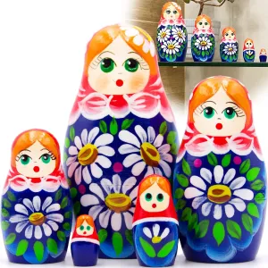 outside vascular journeyman Fahrenheit afraid of Chamomile Flowers - Handmade Chamomile Flower Decorations - Daisy Flower Decor Russian Nesting Dolls Set of 5 pcs - Russian Doll with with Bouquet 