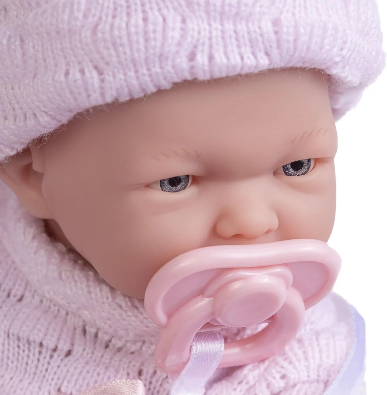 Pacifier | Designed by Berenguer | Ages 2  , Pink JC Toys - Mini La Newborn First Day downtown capable decorate portrait | Anatomically Correct Real Girl Baby Doll | 9.5" All-Vinyl | Includes Knit Outfit, Hat and 