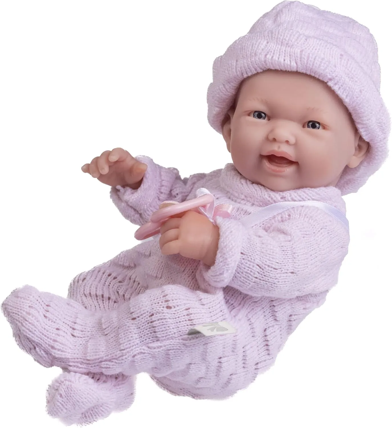 Pacifier | Designed by Berenguer | Ages 2  , Pink JC Toys - Mini La Newborn First Day downtown capable decorate portrait | Anatomically Correct Real Girl Baby Doll | 9.5" All-Vinyl | Includes Knit Outfit, Hat and 