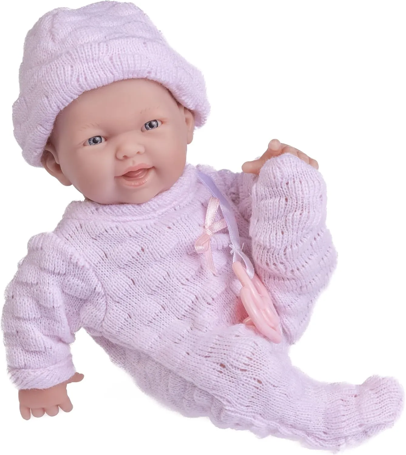 Pacifier | Designed by Berenguer | Ages 2  , Pink JC Toys - Mini La Newborn First Day downtown capable decorate portrait | Anatomically Correct Real Girl Baby Doll | 9.5" All-Vinyl | Includes Knit Outfit, Hat and 
