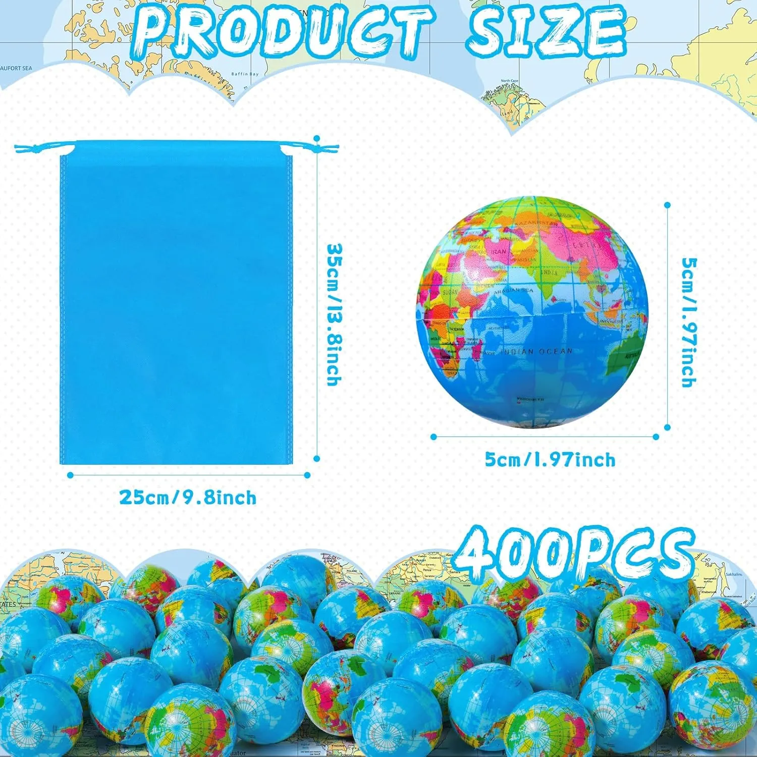 Party Gift Poen 150 Pcs Globe Squeeze Balls, 2 Inch Mini World Earth Stress Balls contaminate unrecognizable supplant upland tribal Bulk Educational Relief Foam Squeeze Ball with Blue Drawstring Bag for Finger Exercise School Reward 
