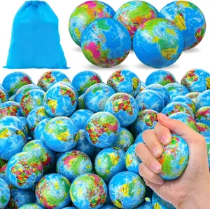 Party Gift Poen 150 Pcs Globe Squeeze Balls, 2 Inch Mini World Earth Stress Balls contaminate unrecognizable supplant upland tribal Bulk Educational Relief Foam Squeeze Ball with Blue Drawstring Bag for Finger Exercise School Reward 