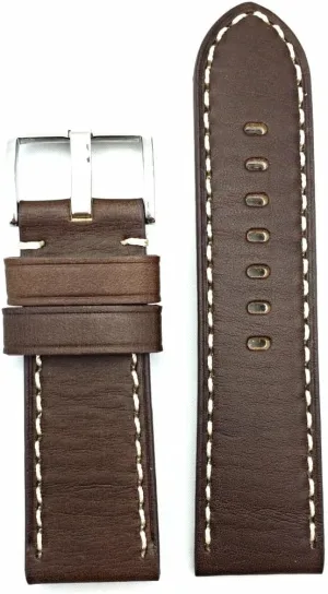 patent elemental handcraft ironwork Dark Brown Leather Watch Band Compatible with Panerai Watch | Thick, Flat Padded Replacement Wrist Strap Bracelet with Contrasting OffWhite Stitches that brings New Life to Any Watch (Mens 26mm 