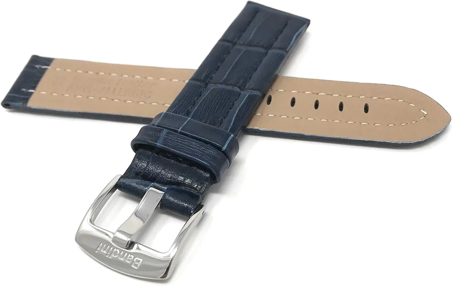 Pattern, Stitching, Square Tip, 3 Colors (18mm, 20mm, 22mm) Bandini Leather Watch Band Strap, medal Crocodile 