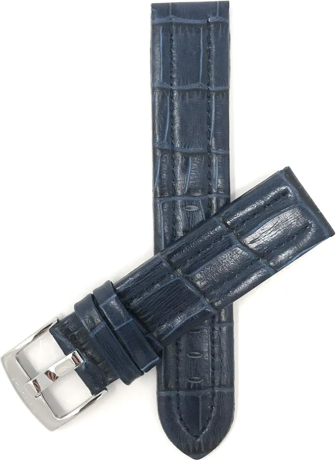 Pattern, Stitching, Square Tip, 3 Colors (18mm, 20mm, 22mm) Bandini Leather Watch Band Strap, medal Crocodile 