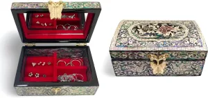 Pearl Wooden Jewelry Box for Women, Handcrafted Decorative Storage with Mirror, a scope Gift for Special Day Unique Mother of 