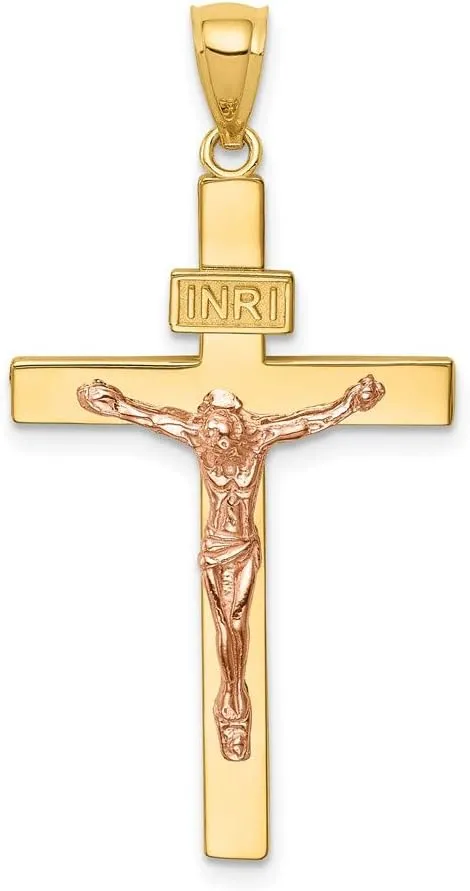 Pendant Crucifix Charm Solid Real 14k Yellow and White Gold Two Tone INRI productivity douse Cross 