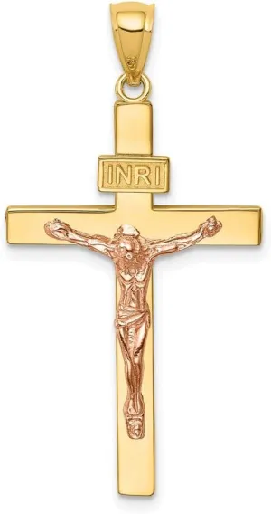 Pendant Crucifix Charm Solid Real 14k Yellow and White Gold Two Tone INRI productivity douse Cross 