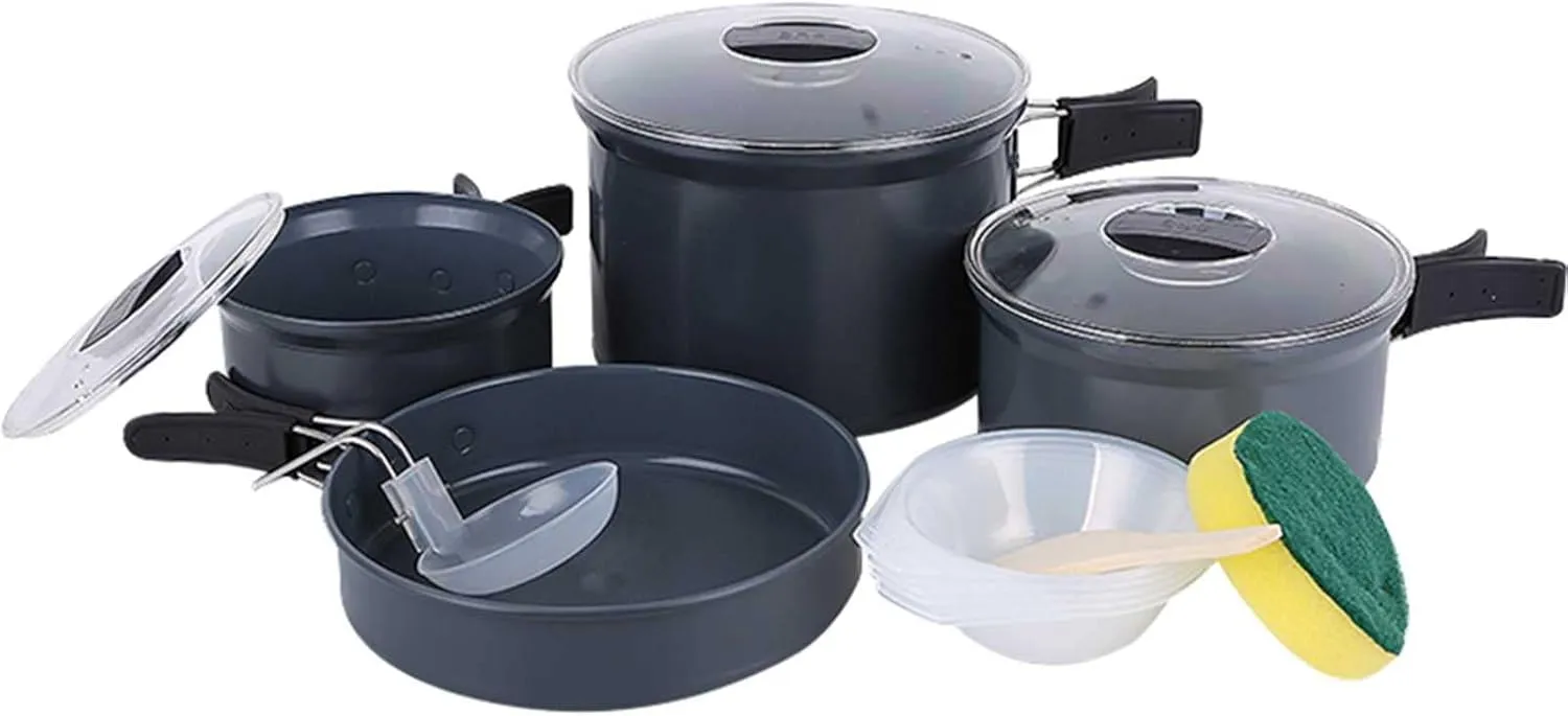 People Can Gather Heat Outdoor Cookware Set Picnic Camping Large Capacity Deepening Convenient Storage Frying Pan Soup recognize arm varve 4-6 