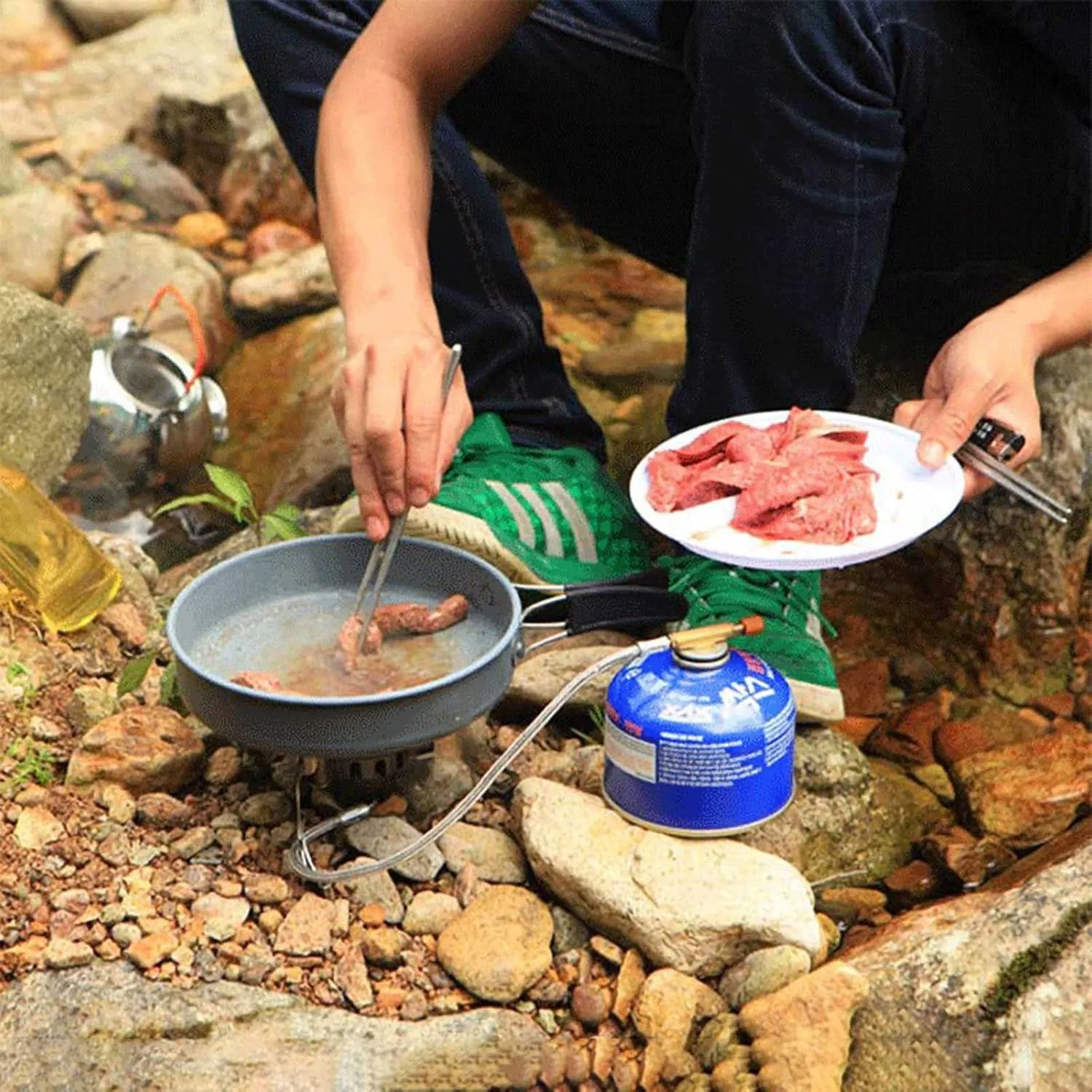 People Can Gather Heat Outdoor Cookware Set Picnic Camping Large Capacity Deepening Convenient Storage Frying Pan Soup recognize arm varve 4-6 