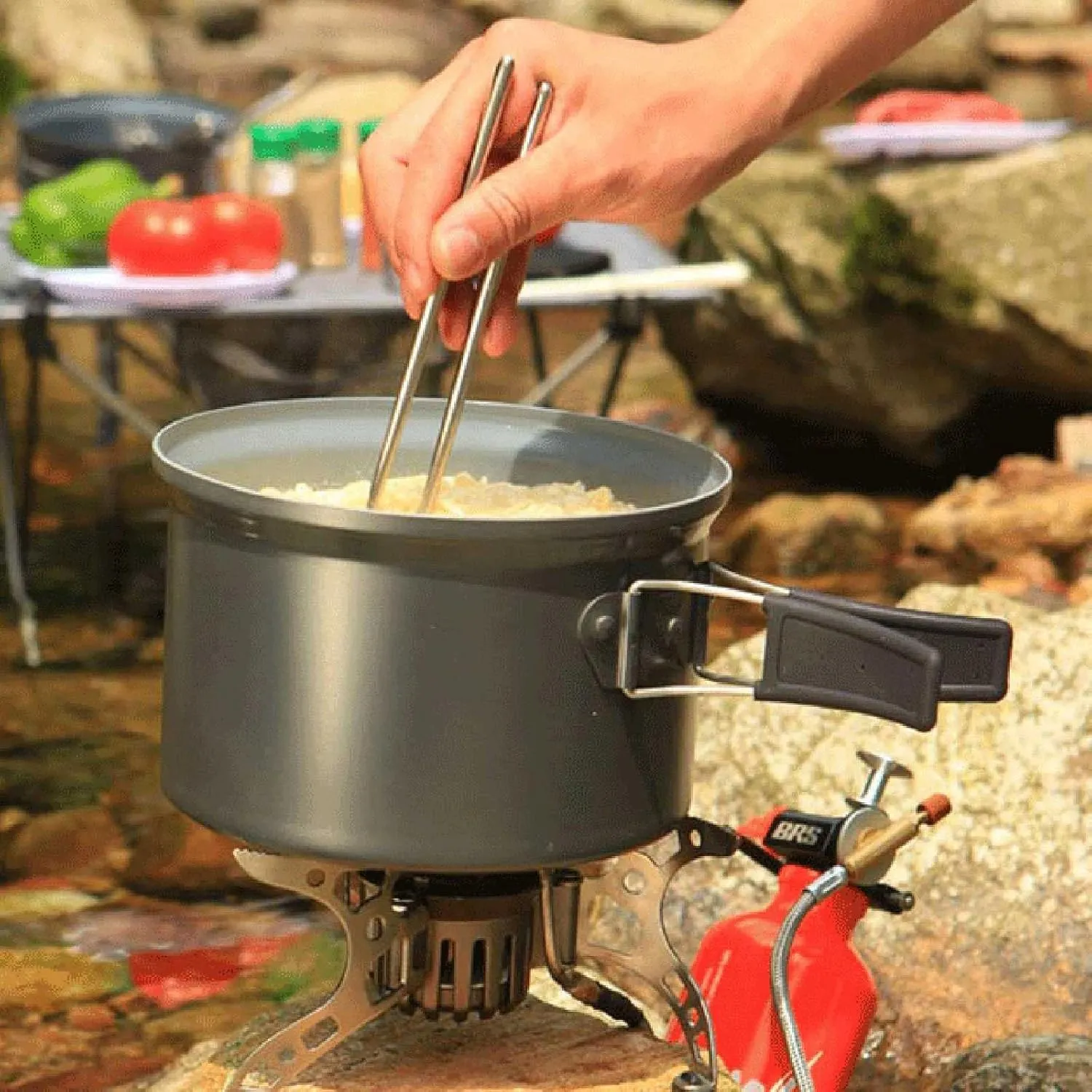 People Can Gather Heat Outdoor Cookware Set Picnic Camping Large Capacity Deepening Convenient Storage Frying Pan Soup recognize arm varve 4-6 