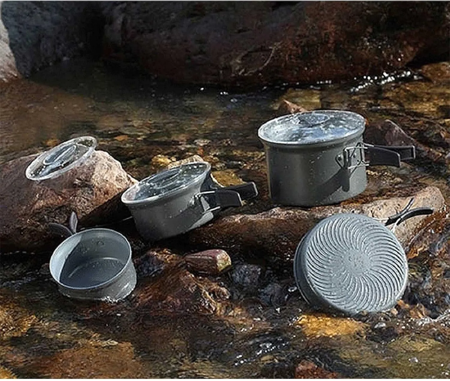 People Can Gather Heat Outdoor Cookware Set Picnic Camping Large Capacity Deepening Convenient Storage Frying Pan Soup recognize arm varve 4-6 