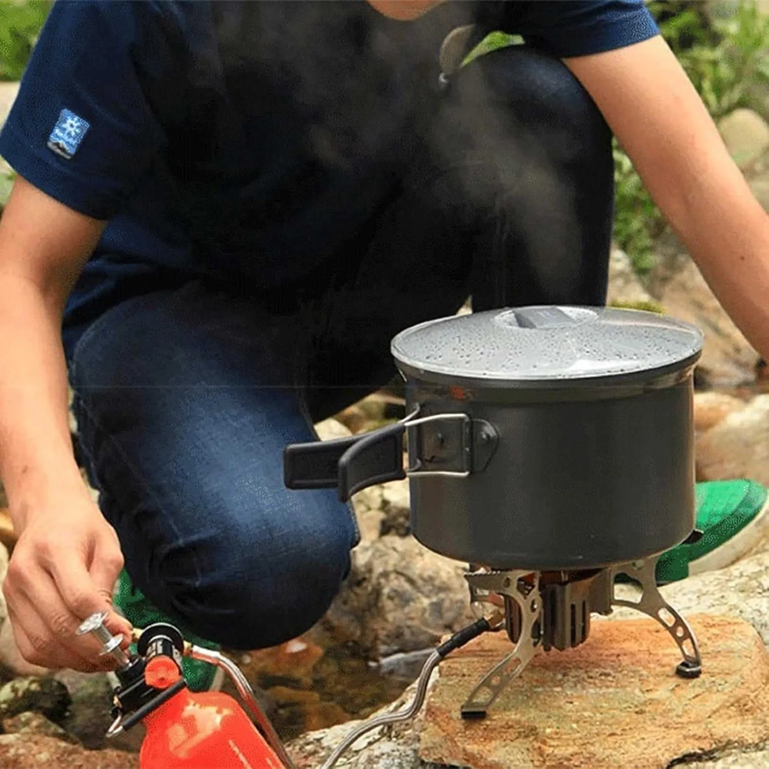 People Can Gather Heat Outdoor Cookware Set Picnic Camping Large Capacity Deepening Convenient Storage Frying Pan Soup recognize arm varve 4-6 