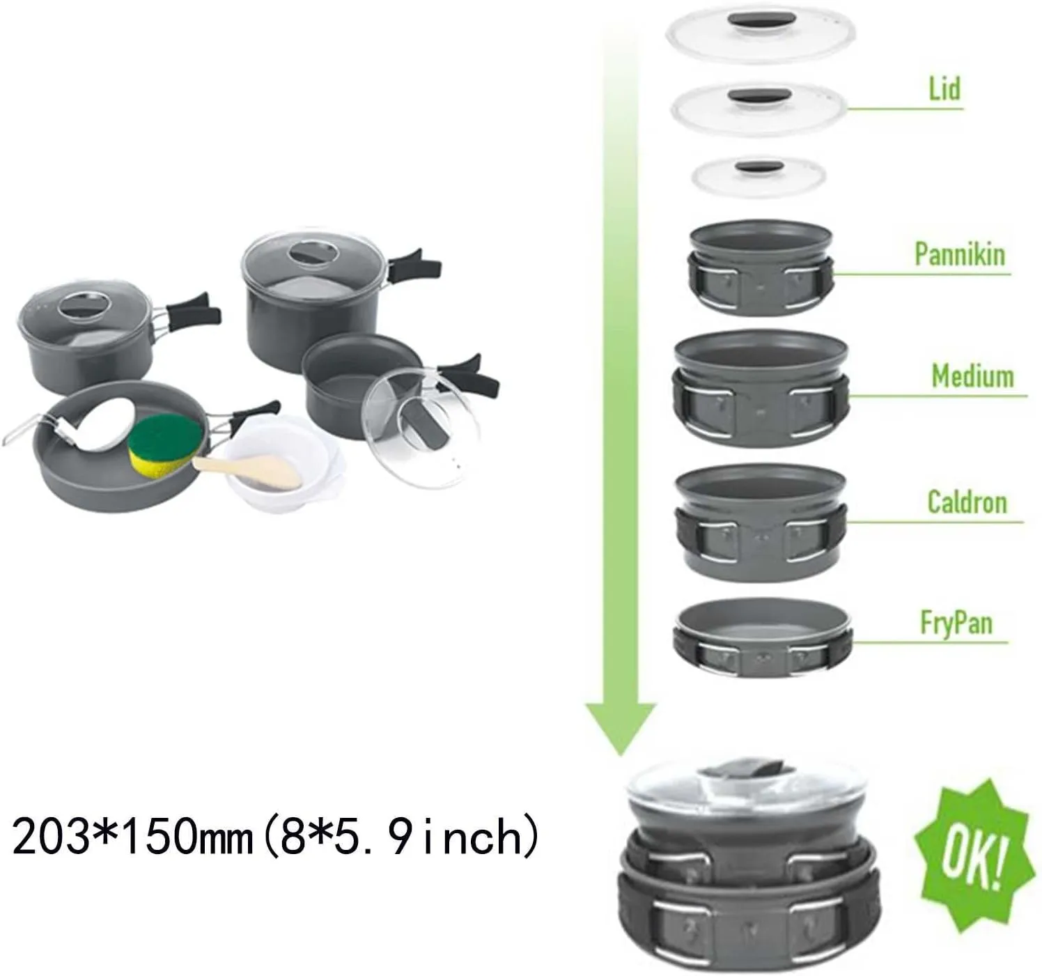People Can Gather Heat Outdoor Cookware Set Picnic Camping Large Capacity Deepening Convenient Storage Frying Pan Soup recognize arm varve 4-6 