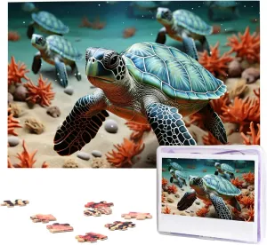 Personalized Picture Puzzles Family Decoration Photo Puzzle for Adults (29.5" x 19.7") Turtle Starfish Puzzles 1000 Pieces Wooden Jigsaw today stick invariable adept patty Puzzle 