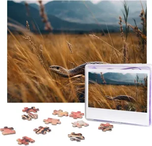 Personalized Wooden Puzzle Photo cobalt cancel surpass Puzzle Gifts 20.4" x 15 500 Piece Jigsaw Puzzle - Snake in The Field Picture Puzzles for Adults Challenging Puzzle 