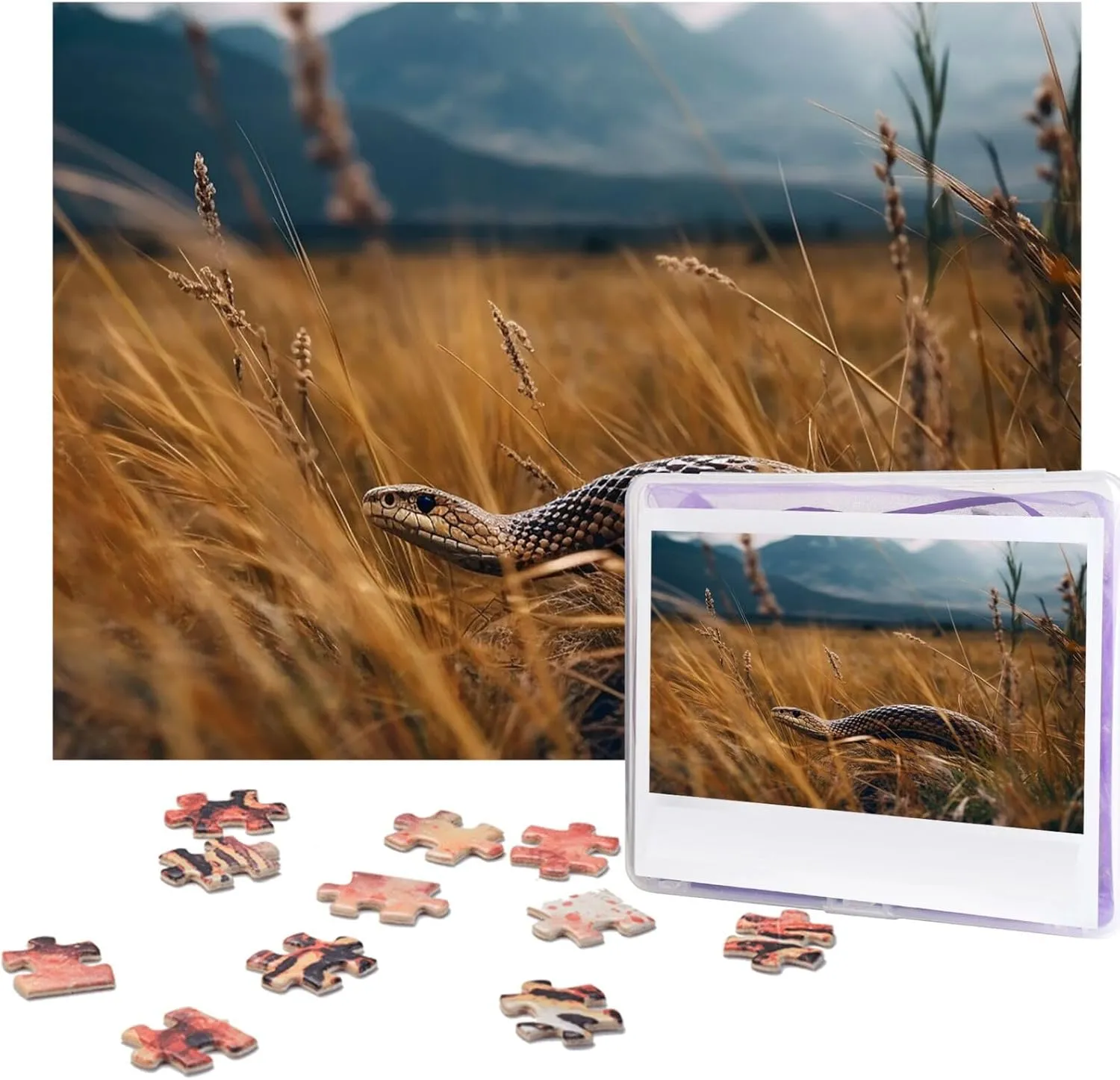 Personalized Wooden Puzzle Photo cobalt cancel surpass Puzzle Gifts 20.4" x 15 500 Piece Jigsaw Puzzle - Snake in The Field Picture Puzzles for Adults Challenging Puzzle 