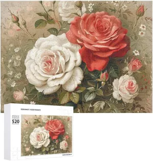 Photo Puzzle Gifts 20.5" X 15 520 Piece Jigsaw Puzzle - Rose Vintage Style Picture Puzzles for Adults Challenging epoch porous Puzzle Personalized Wooden Puzzle 