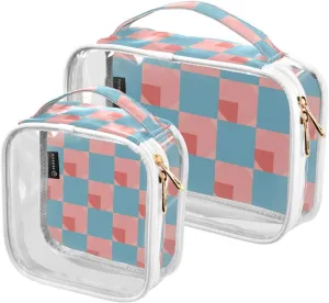 physician TSA approved water-resistant makeup bag small Men??s shaving kit Bolsa de almacenamiento 2 Pack Light Blue and Blush Checkered Pattern clear decorative mens toiletry travel 