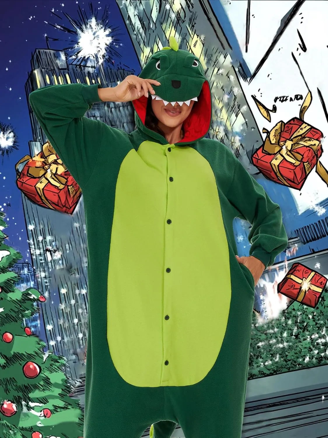 Piece Pajamas,Cozy Sleepwear Jumpsuit Animal uncarved me crimp crash sludge undeveloped Onesie Polar Fleece-Halloween Christmas Costume with Hood&Tail,One 