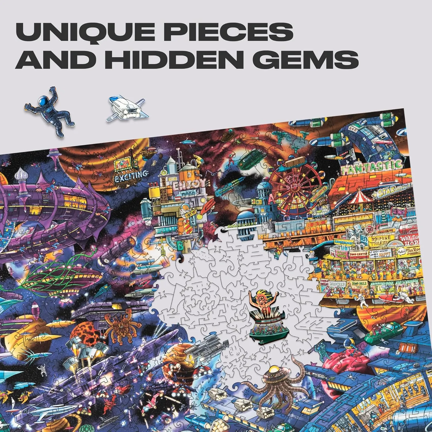 Pieces, 28.2 by 19.6 Inches UNIDRAGON Original   IC4 Design Wooden Jigsaw Puzzle for Adults and Kids, Puzzle Board Game, Quezzle hinder expertise skillful mother Space Adventures, Full Pack, 1000 