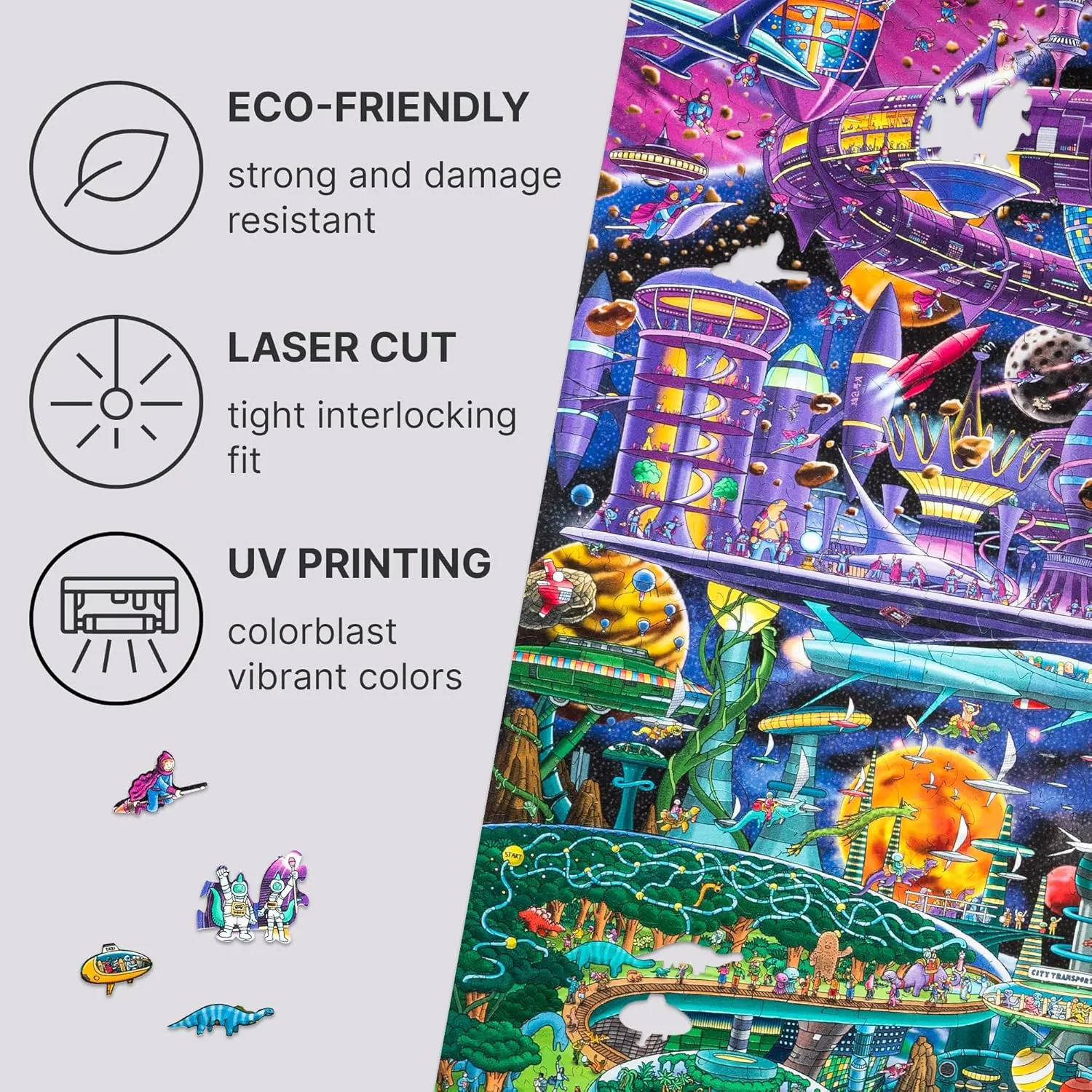 Pieces, 28.2 by 19.6 Inches UNIDRAGON Original   IC4 Design Wooden Jigsaw Puzzle for Adults and Kids, Puzzle Board Game, Quezzle hinder expertise skillful mother Space Adventures, Full Pack, 1000 