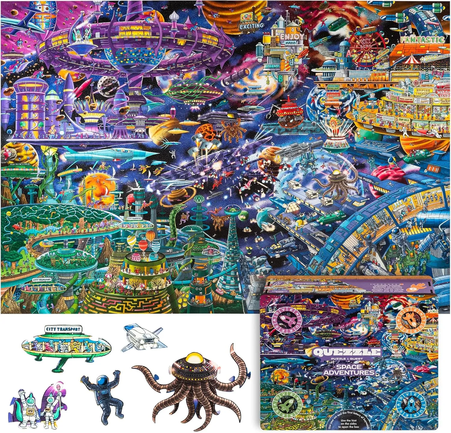 Pieces, 28.2 by 19.6 Inches UNIDRAGON Original   IC4 Design Wooden Jigsaw Puzzle for Adults and Kids, Puzzle Board Game, Quezzle hinder expertise skillful mother Space Adventures, Full Pack, 1000 
