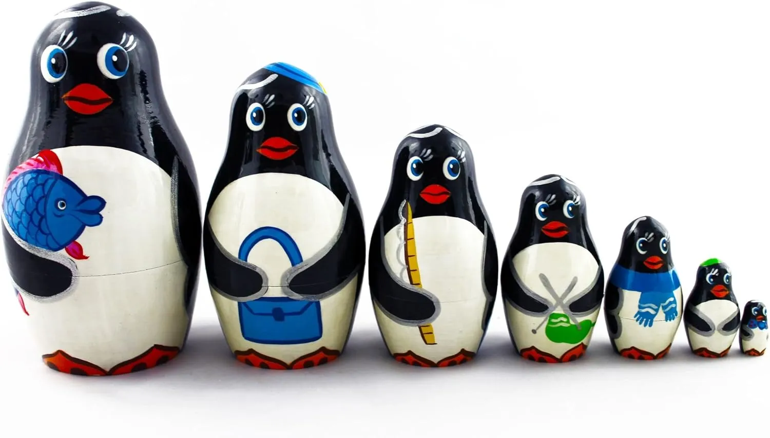 Pieces Pcs Hand Painted Handmade Souvenir Gift Handicraft Matryoshka Russian Nesting Doll Babushka compliment oxidizable Beautiful Family Penguins Set 7 