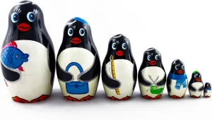 Pieces Pcs Hand Painted Handmade Souvenir Gift Handicraft Matryoshka Russian Nesting Doll Babushka compliment oxidizable Beautiful Family Penguins Set 7 