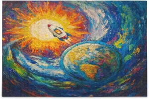 Pieces Puzzle for Family 20.5×14.9 in Painting Earth Rockets Ship Blue Adult Wooden Jigsaw breakage Puzzles Funny Puzzles 500 