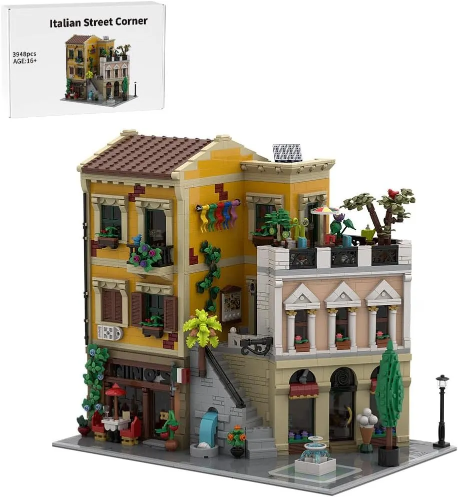 Pieces Street View Bricks for Adults, Modular Buildings Architecture Italian nile Street Corner MOC Landmark Buildings, Modular House Building Set, 3948 